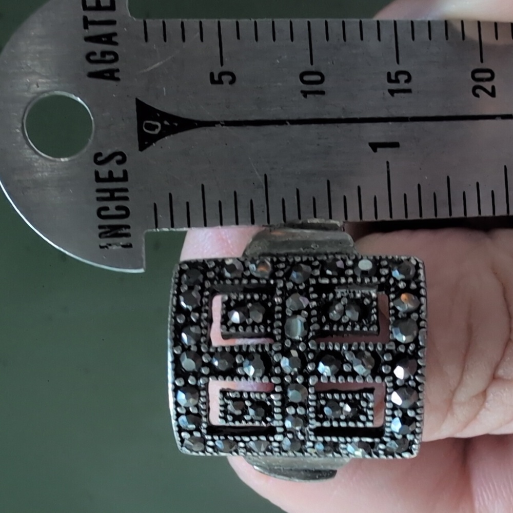 Ring Eometric Statement Stretchy Ring Black Marca… - image 6